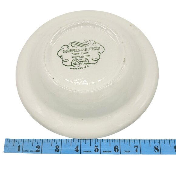Currier and Ives Early Winter Royal Dinner Bowl 8 inch Blue White Underglaze USA - Picture 5 of 5